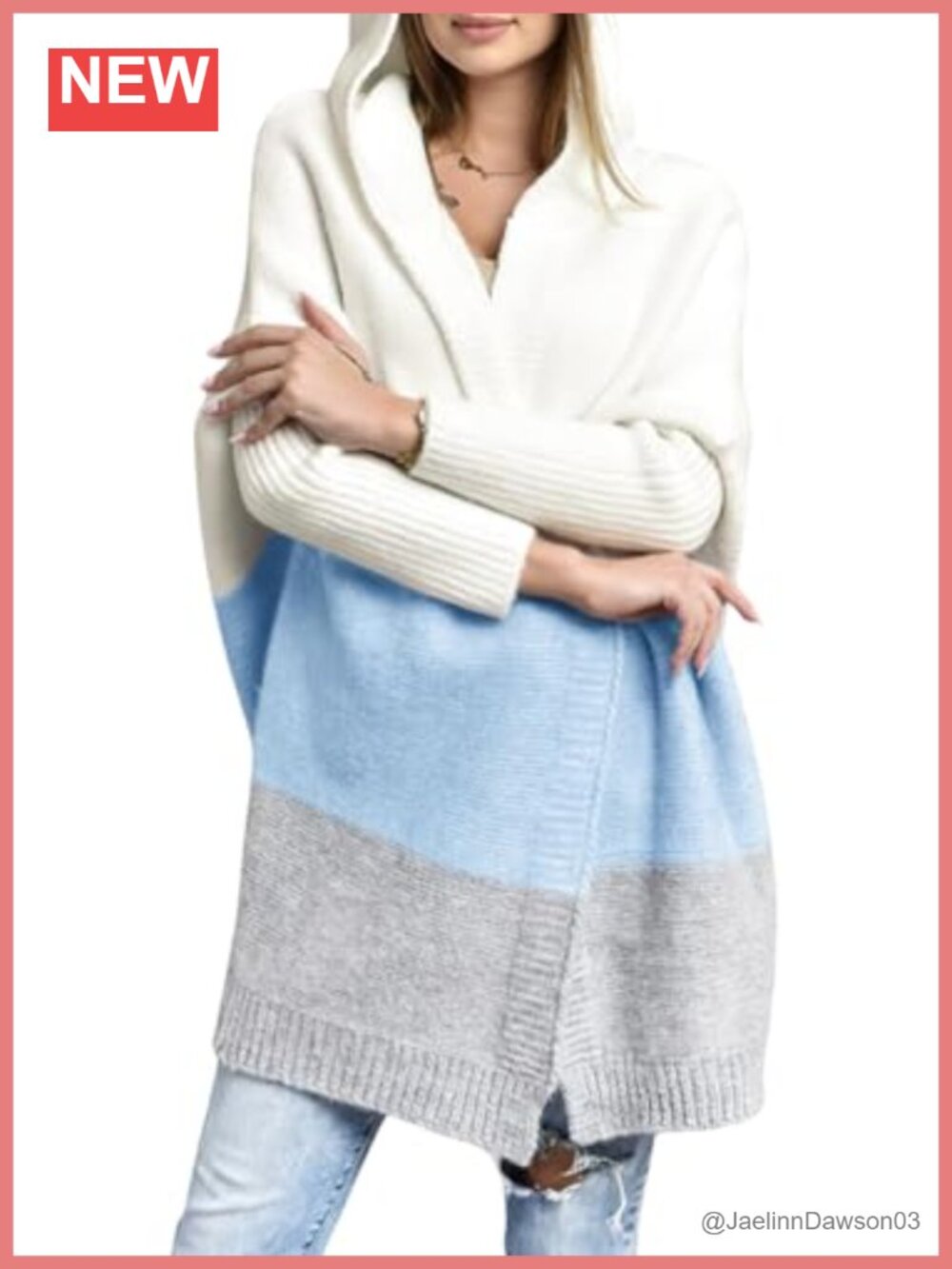 Women's Color Block Hooded Cardigan Loose Open Front Ribbed Knit Long Coatigan